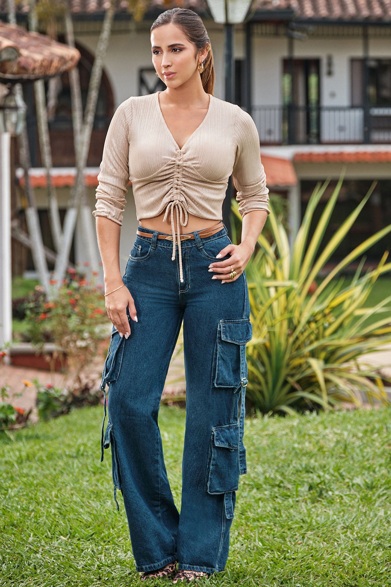 Blusa en tejido de punto en stretch con lurex