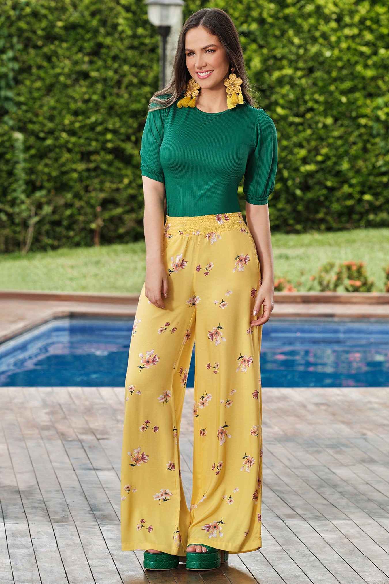 Pantalon en rayón estampado