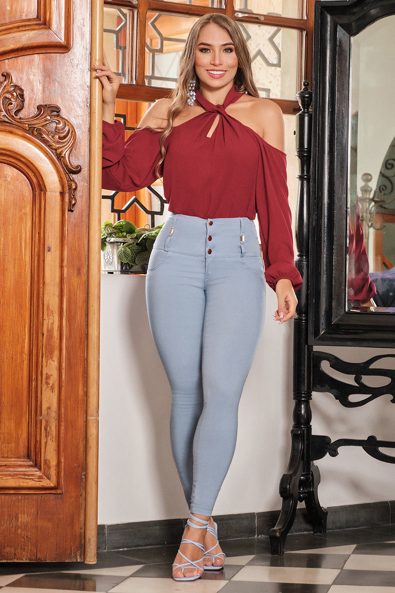 High-waisted stretch drill trousers