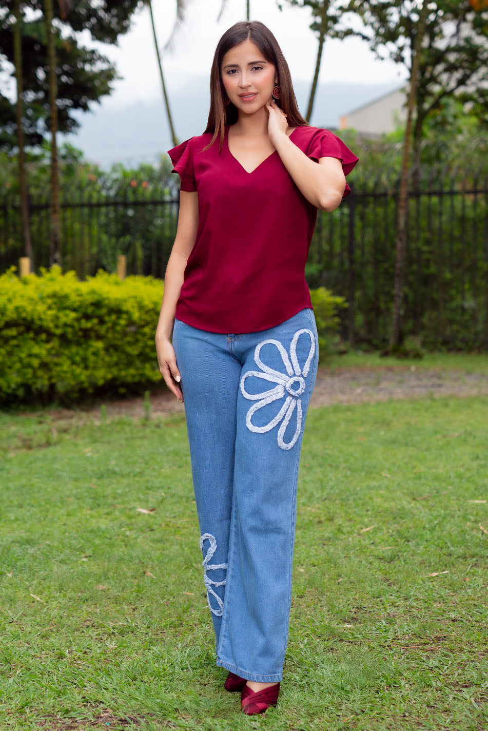 Jean wide leg en denim rigido