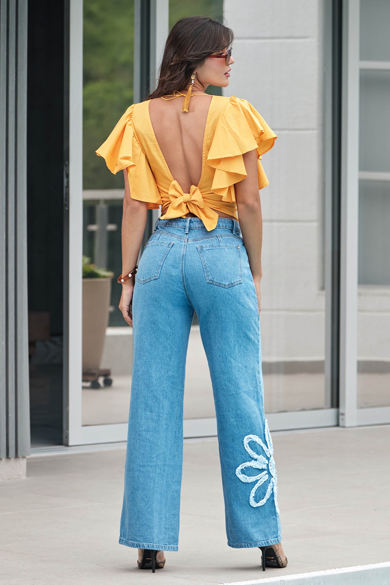 Jean wide leg en denim rígido