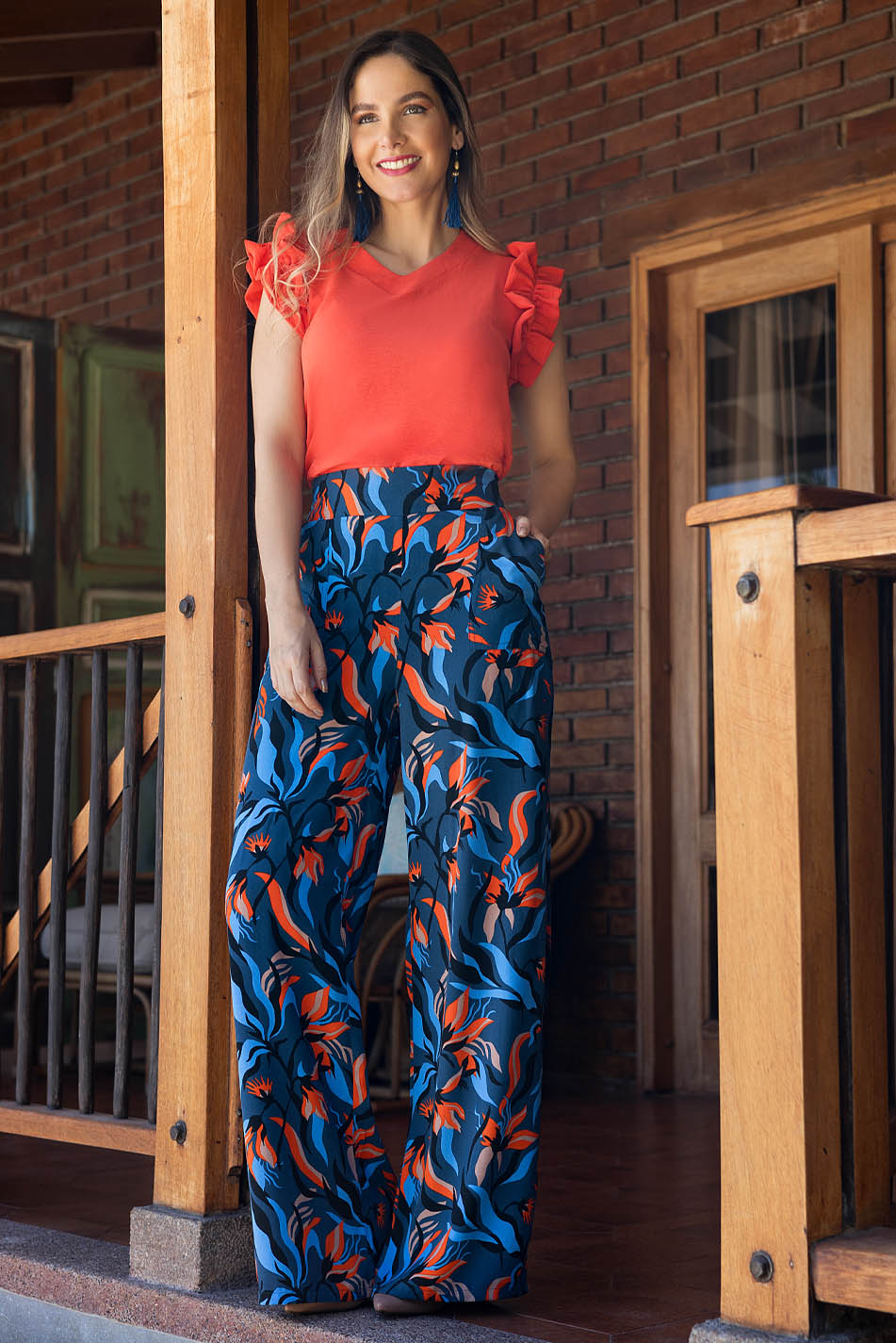 Pantalón en rayón estampado