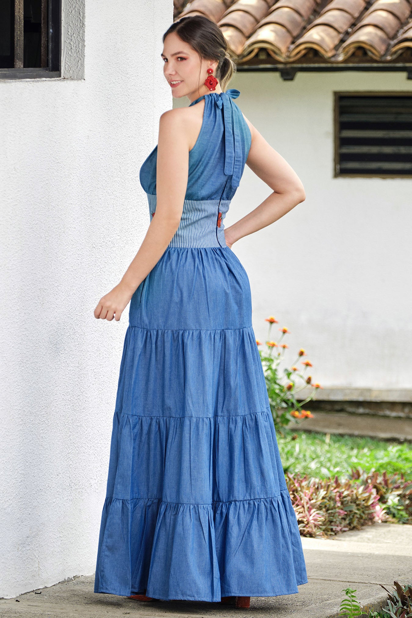 Vestido largo en algodón bordado