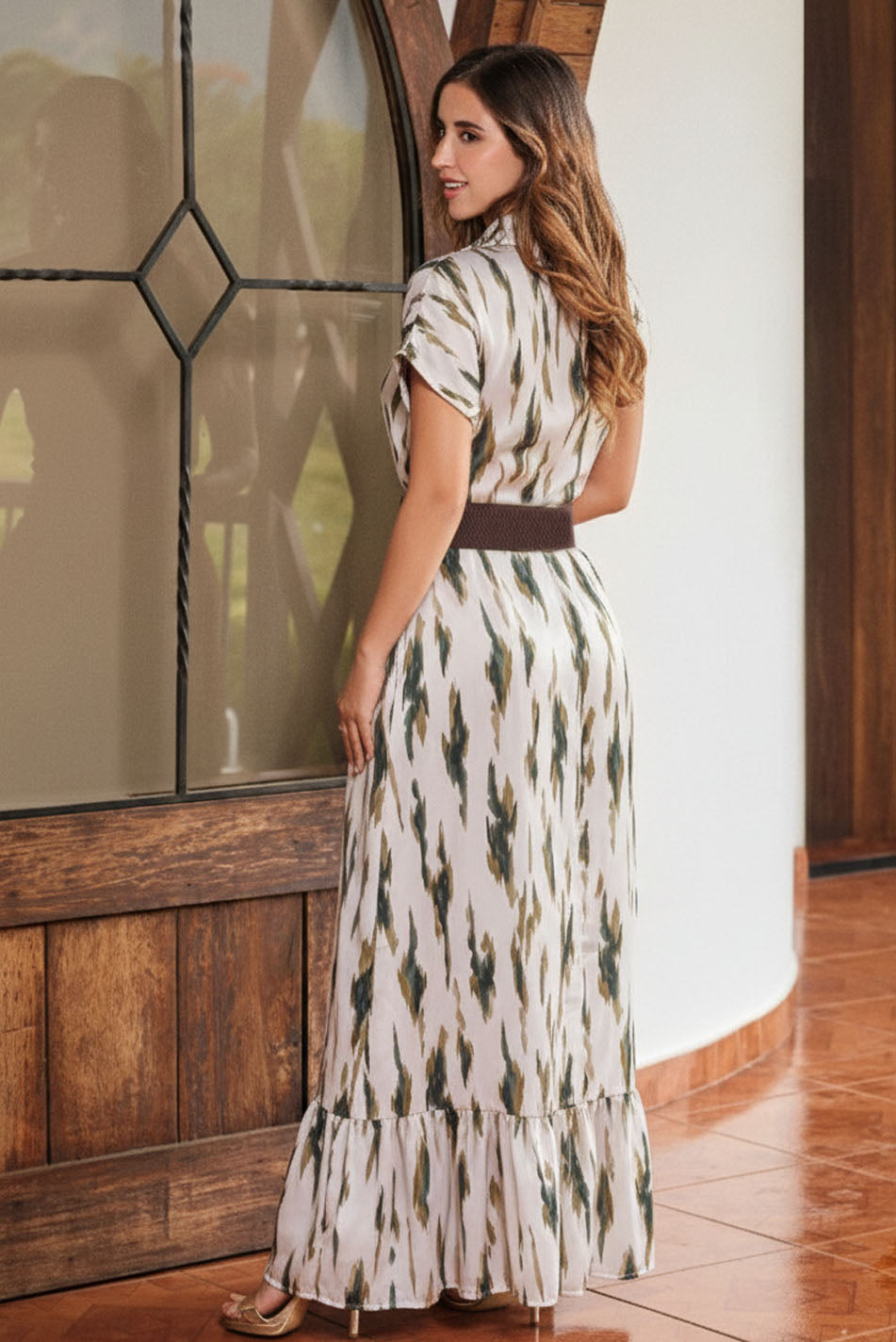 Vestido largo en seda estampada