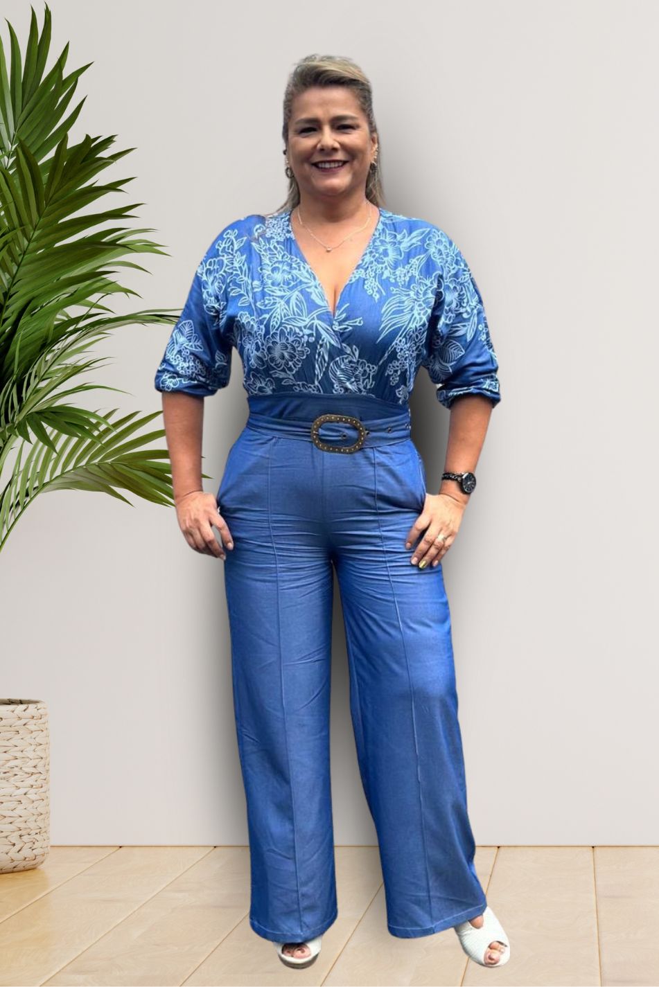 Enterizo en chambray bordado