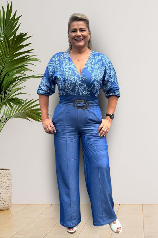 Enterizo en chambray bordado