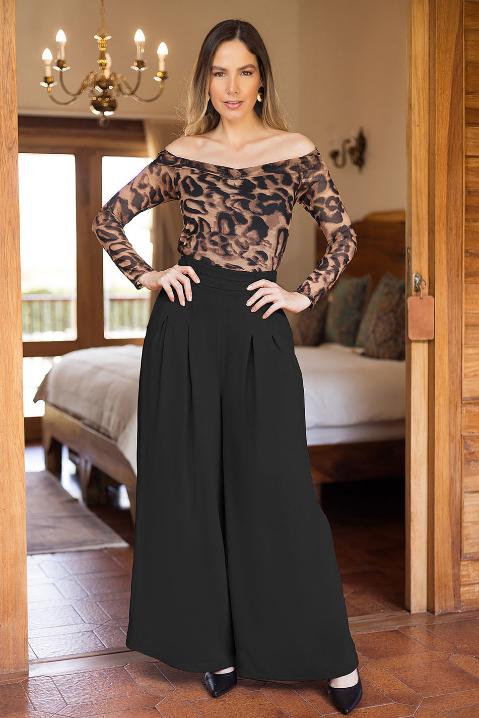 Pantalón en rayón craquelado