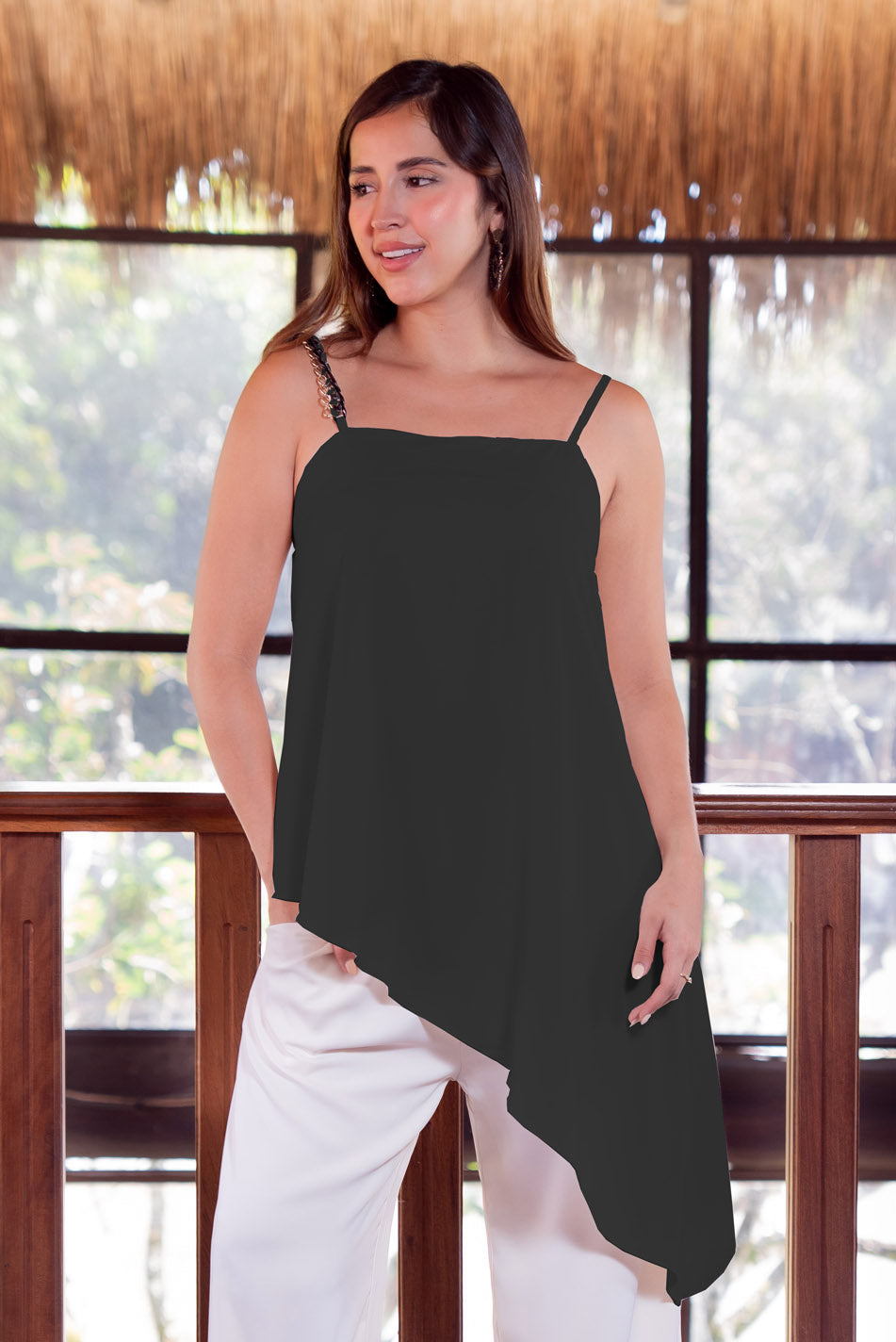Blusa de tiras en rayón craquelado