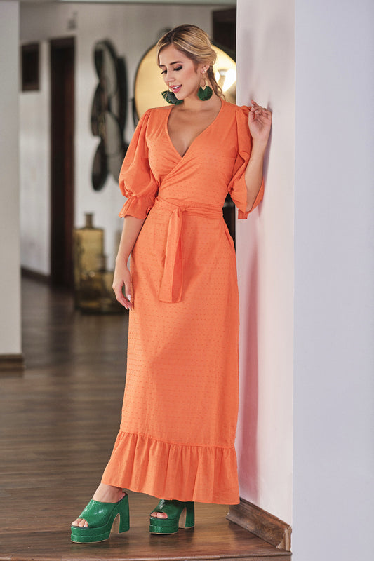 Vestido largo con cuello en V