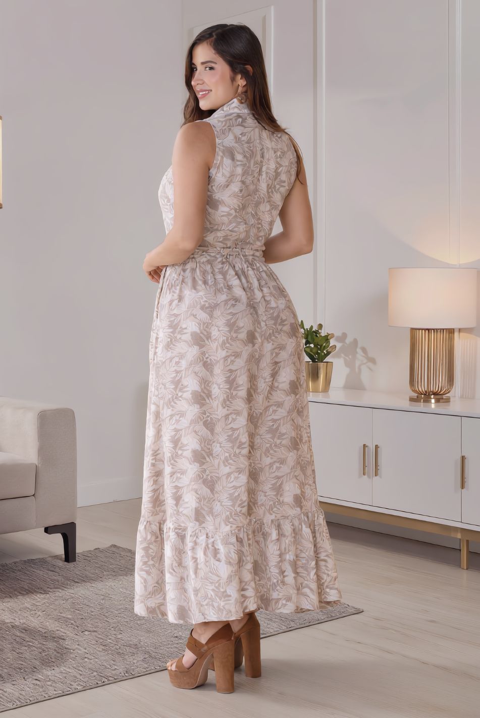 Vestido largo en rayón estampado