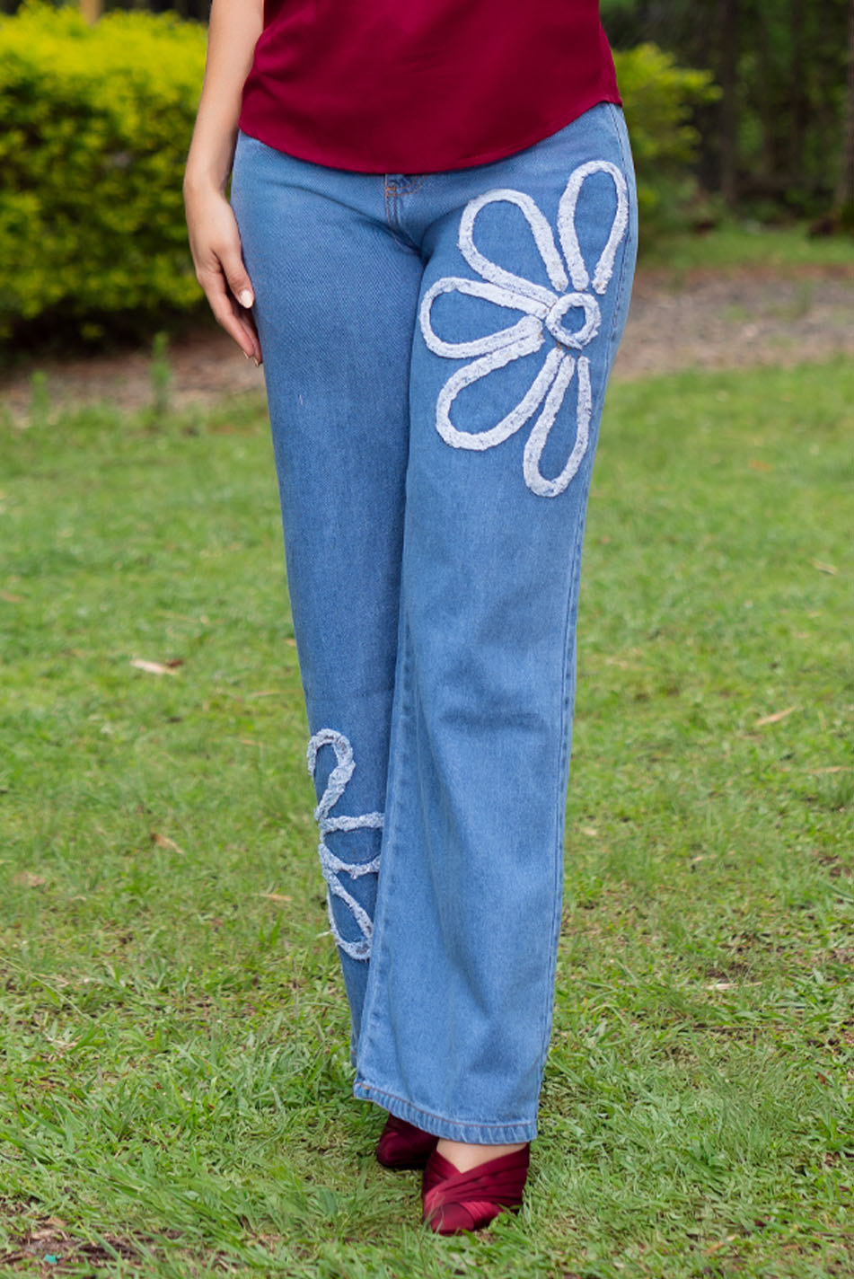 Jean wide leg en denim rigido