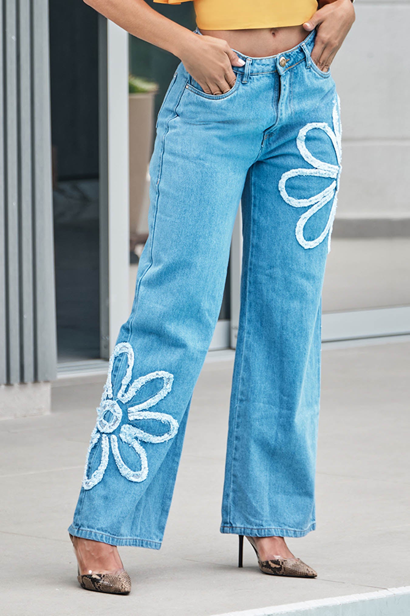 Jean wide leg en denim rígido