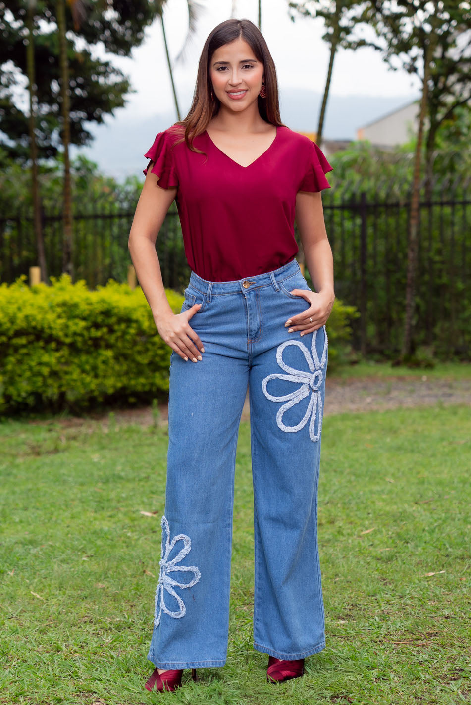 Jean wide leg en denim rigido