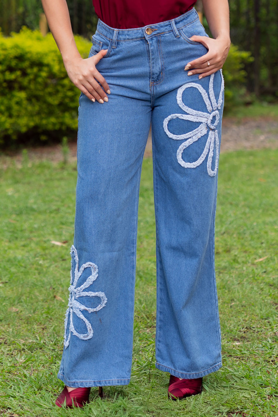 Jean wide leg en denim rigido