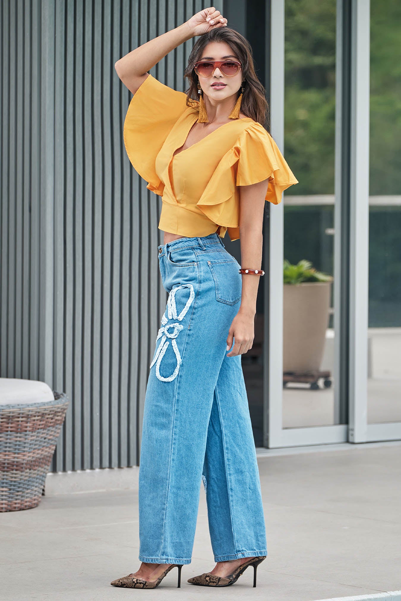 Jean wide leg en denim rígido