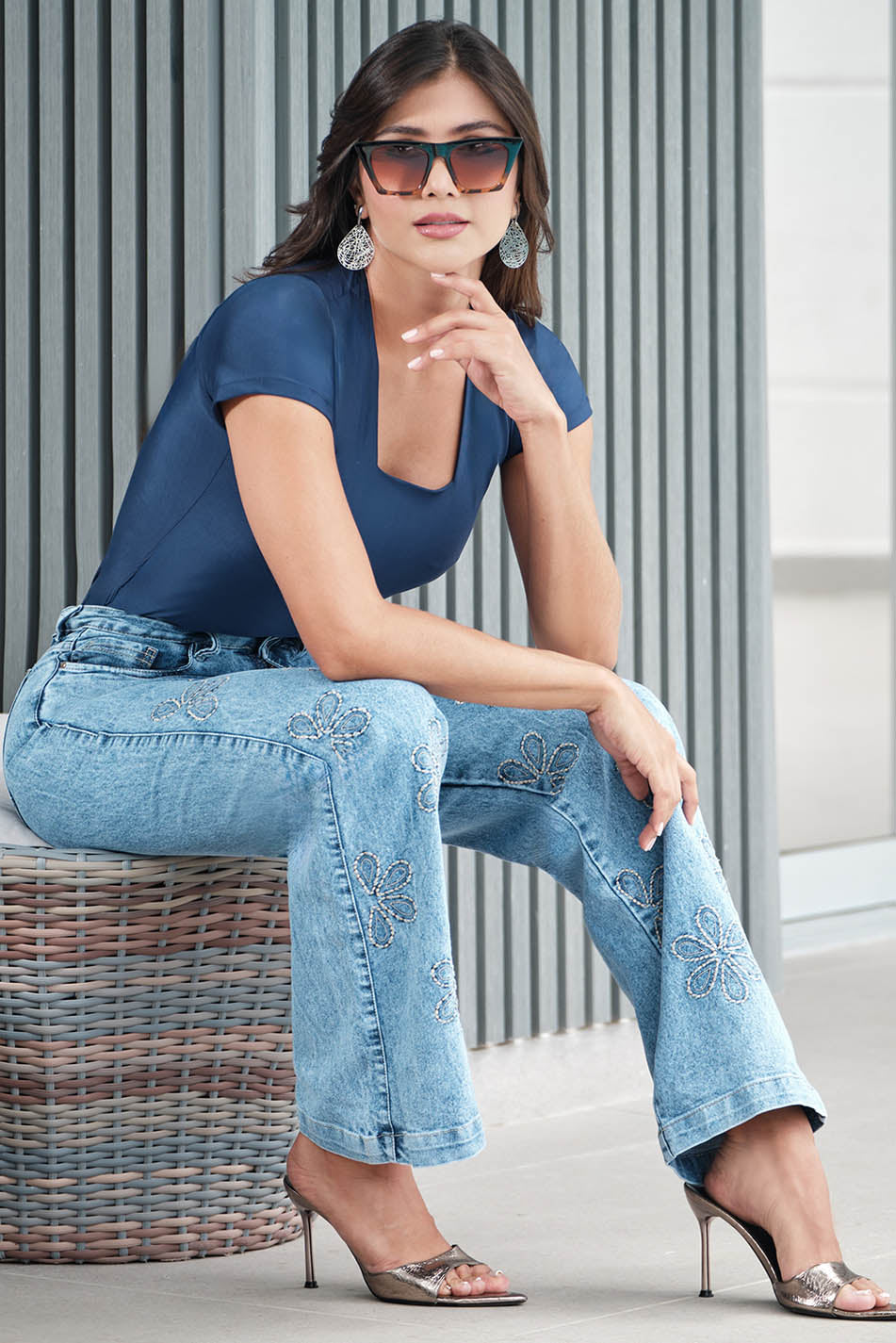 Jean wide leg en denim rígido