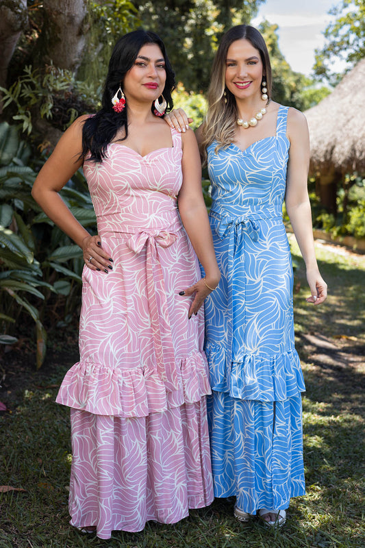 Vestido largo en rayón estampado