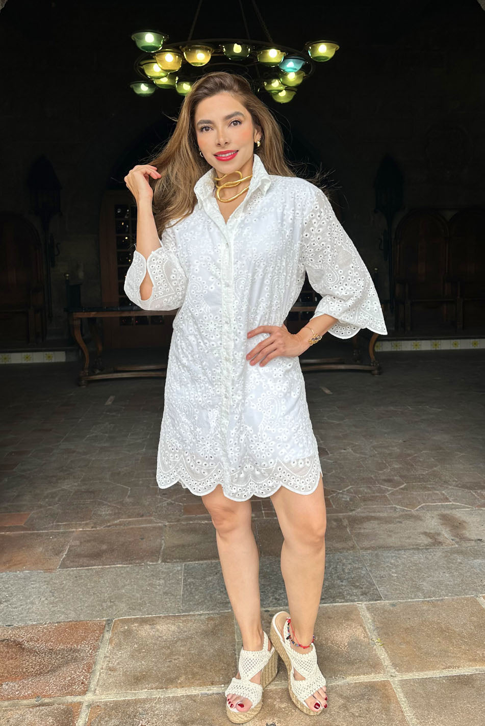 Camisón/vestido en algodón hoja rota